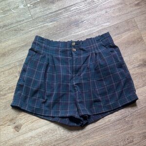 American Eagle Outfitters High Waist Plaid Shorts - Blue and Green